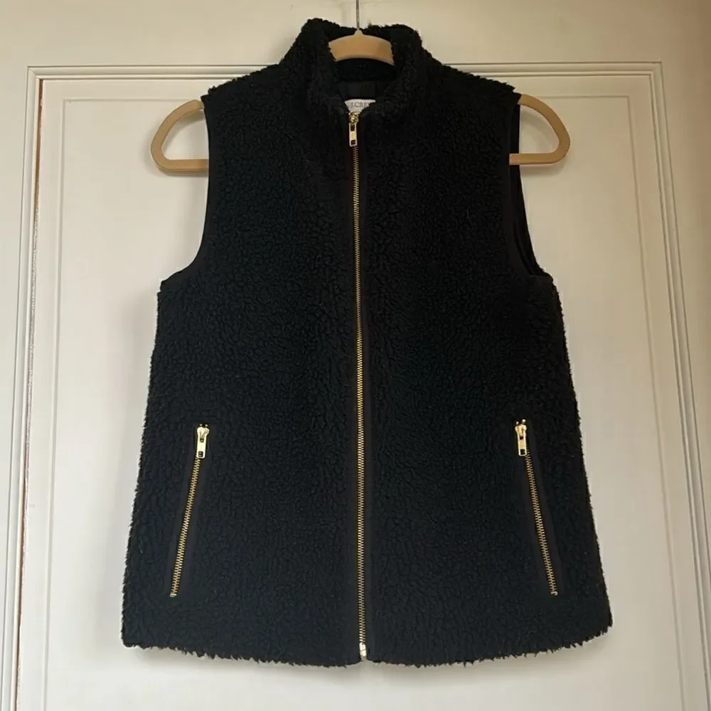 Fuzzy Vest With Gold Zipper Accents By J Crew